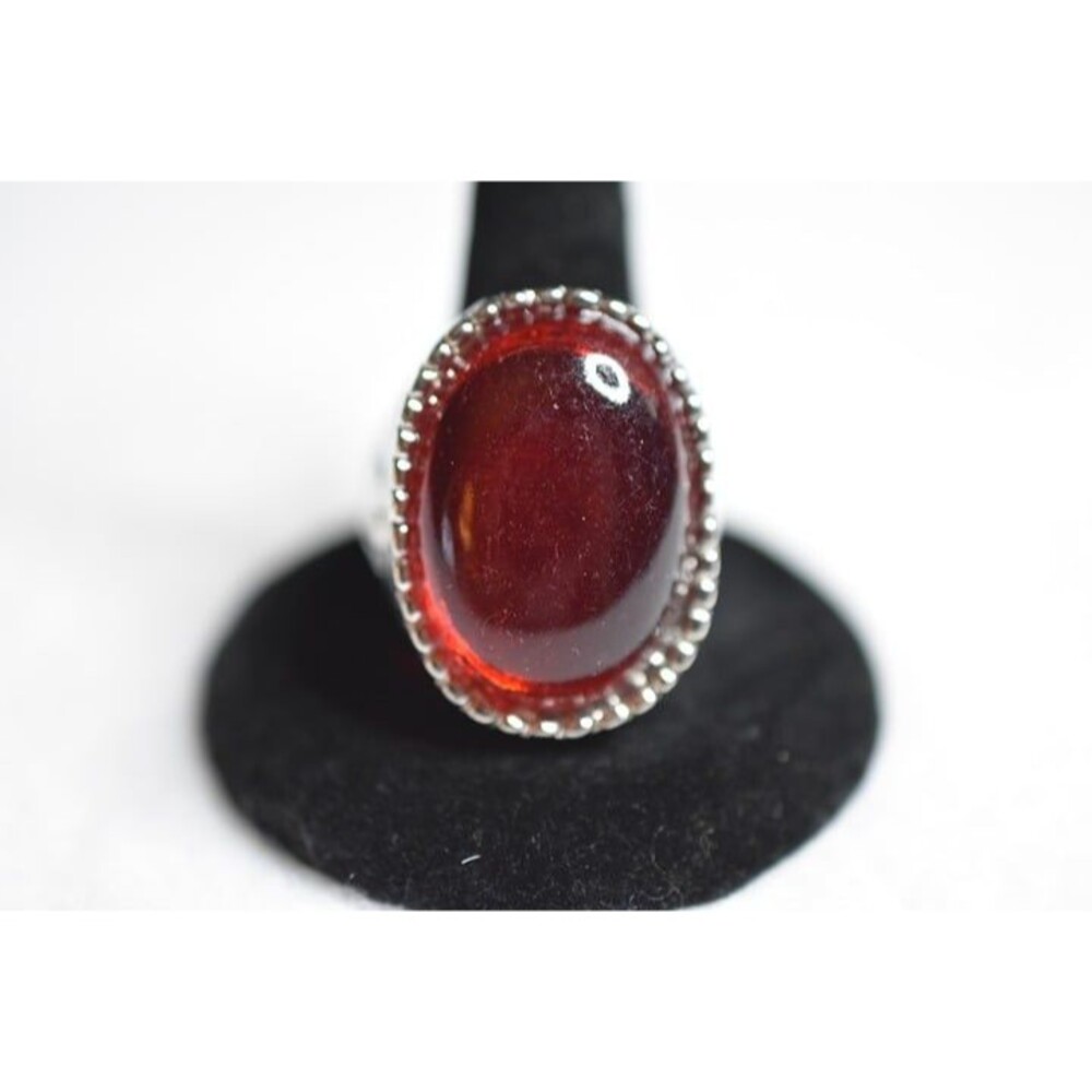Deep Red Xl Glass Stone Silver Tone Boho Glam Statement Size 9 Ring